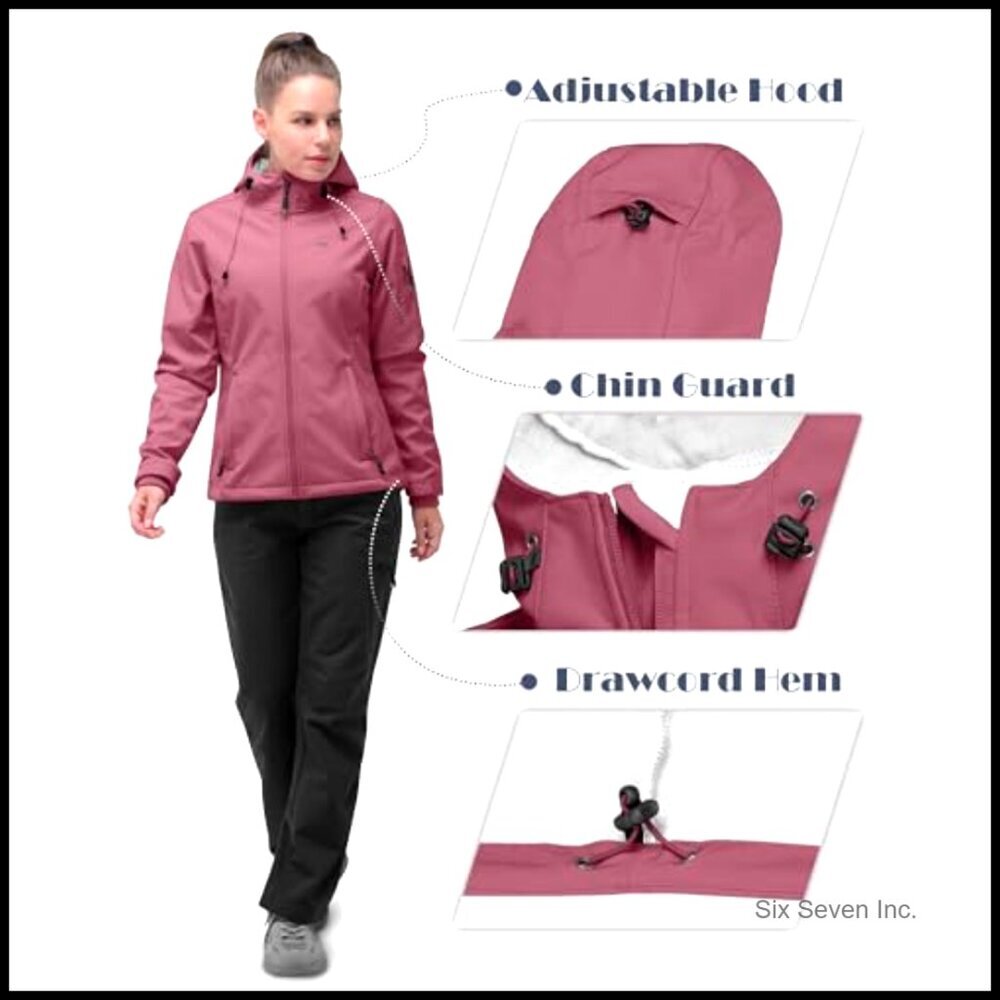 Women's Fleece Lined Softshell Jacket Hooded Windproof Outdoor Hiking Active - Picture 5 of 6